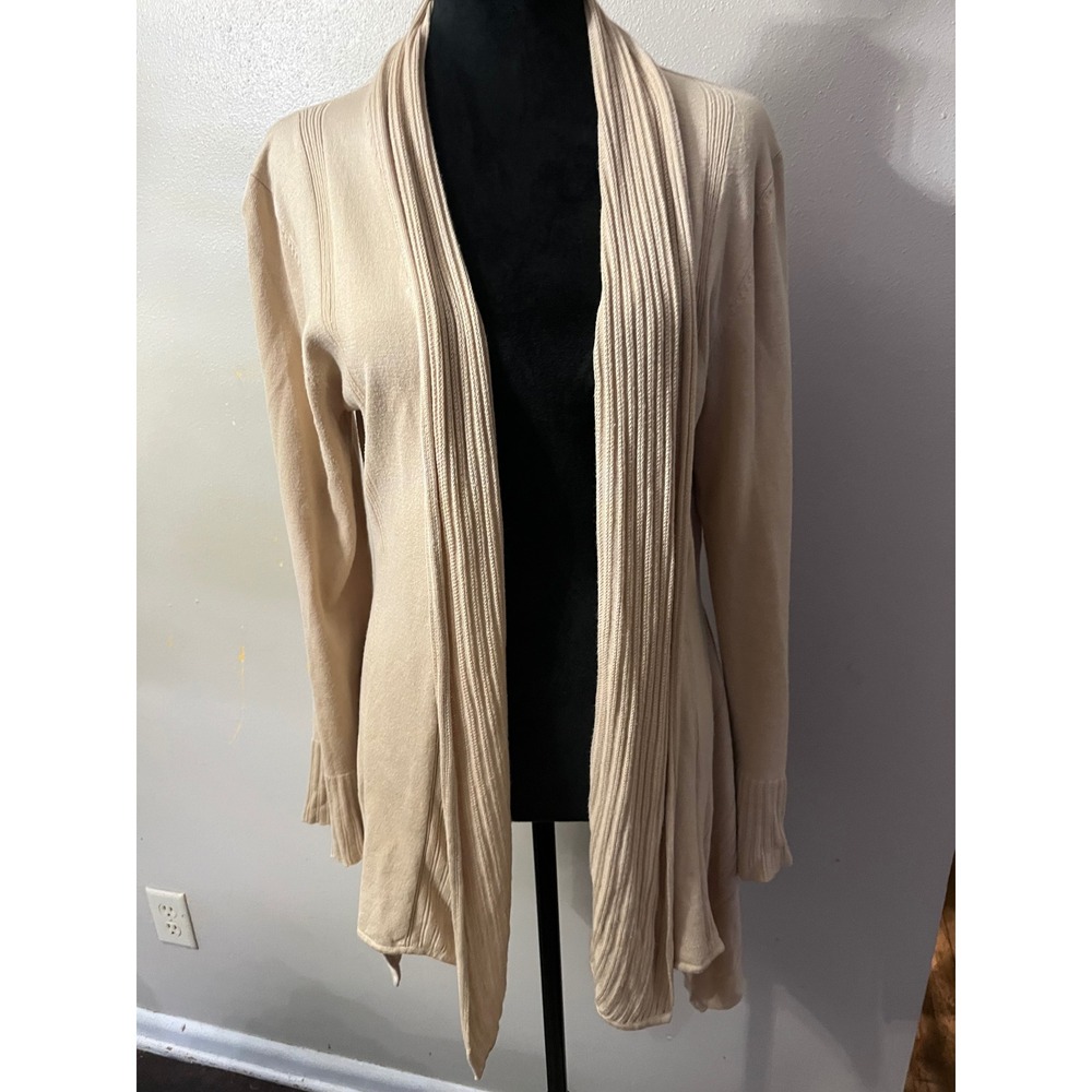 BELLDINI Cardigan Open Front Ribbed Shawl Women‎ XL Tan Beige Minimalist Clean